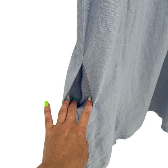 Sauths Light Blue Linen Kyoto Midi Dress Women 2XL Lagenlook Relaxed Oversized - Picture 7 of 11